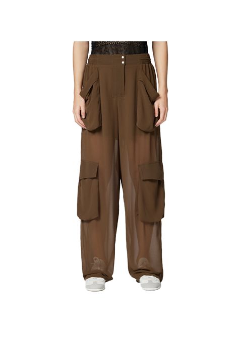 Pantalone Pinko donna Sottocasa 104751 A21F Marrone semitrasparente cargo poliestere oversize fit smock coulisse PINKO | Pantaloni | 104751 A21FS1C